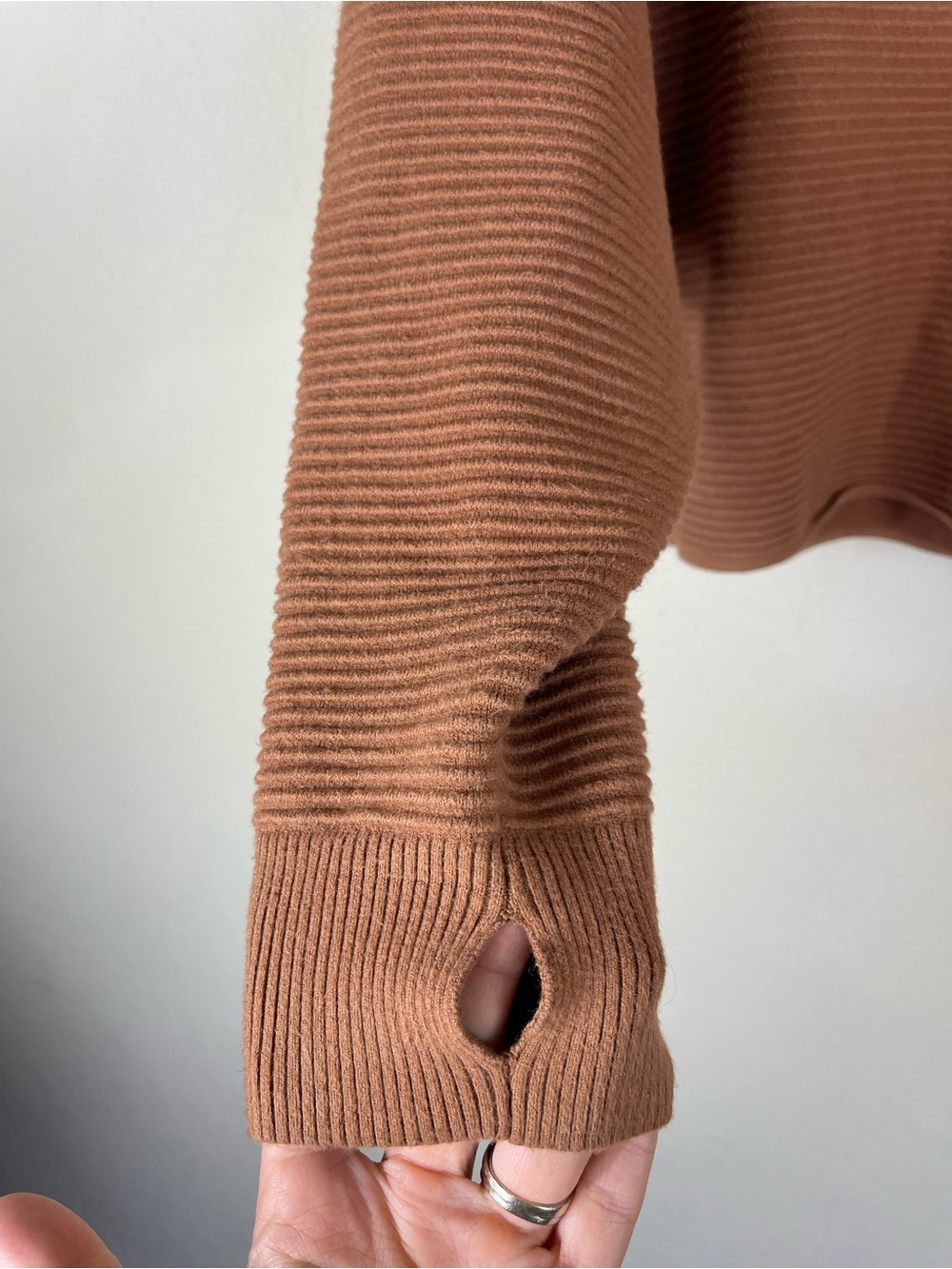 Aerie Offline Home Stretch Drop Shoulder Ribbed Sweater Brown Size Medium - Picture 3 of 6